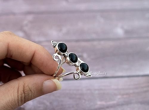 Miniatura 4 de Black Onyx Ring, 925 Sterling Silver, Artisan Designer Ring, Handmade Statement Ring, Boho Style, Wedding Promise Ring, Attractive Ring, Round Thee