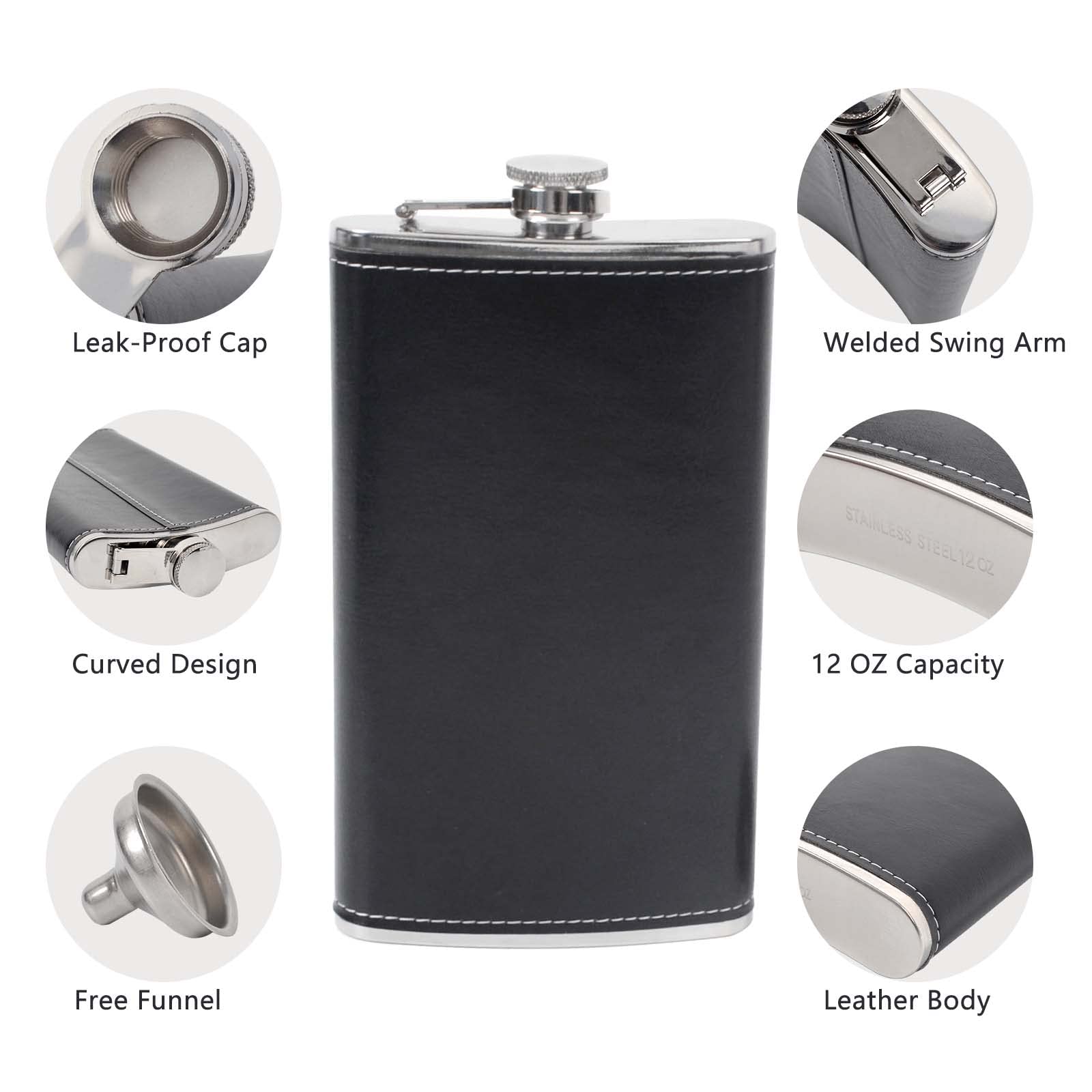 Joy Depot Hip Flasks for Men 12oz with Funnel Stainless Steel Pocket Hip Flask Alcohol Flask for Discrete Shot Drinking of Whiskey Rum Vodka Gift - Image 2