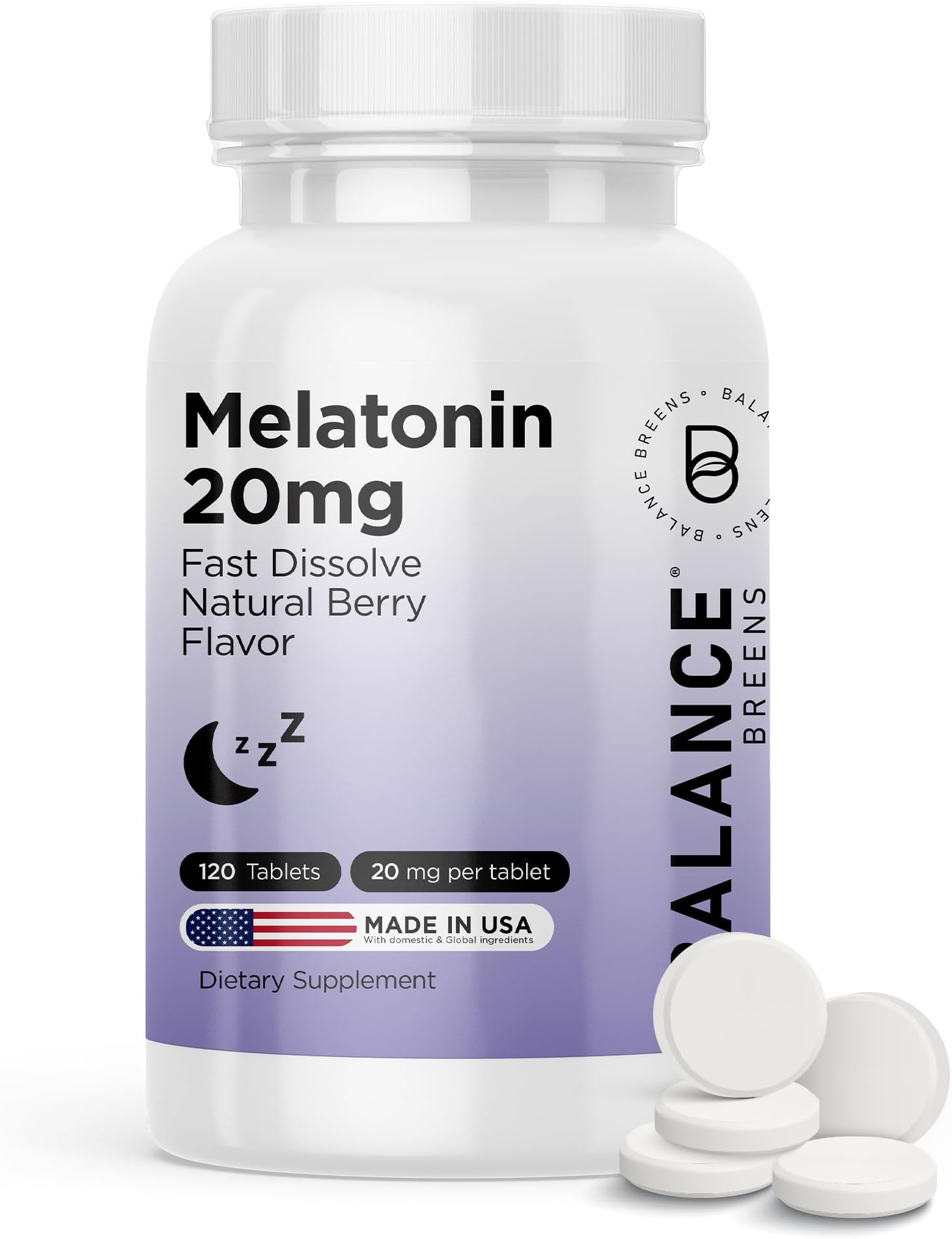 Melatonin 20mg Fast Dissolve Tablets - High Potency, Fast Acting, Natural Sleep Support - Sleep Aids for Adults - Non-Groggy, Drug-Free Formula - 120 Sleeping Pills (120 count (Pack of 1))