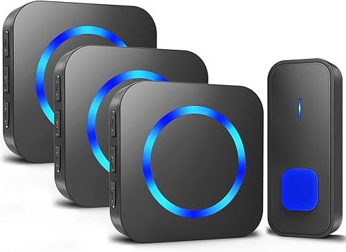 Timbre de puerta inalámbrico, funciona con pilas, botón pulsador, 3 receptores enchufables a 1300 pies de largo alcance con 55 tonos de llamada, 5