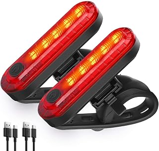 2 Pack Bright Bicycle Rear Light USB Rechargeable Cycling Taillight Safety Flashligh 220mah Lithium Battery, 4 Light Mode Options, (2 USB Cables Included)