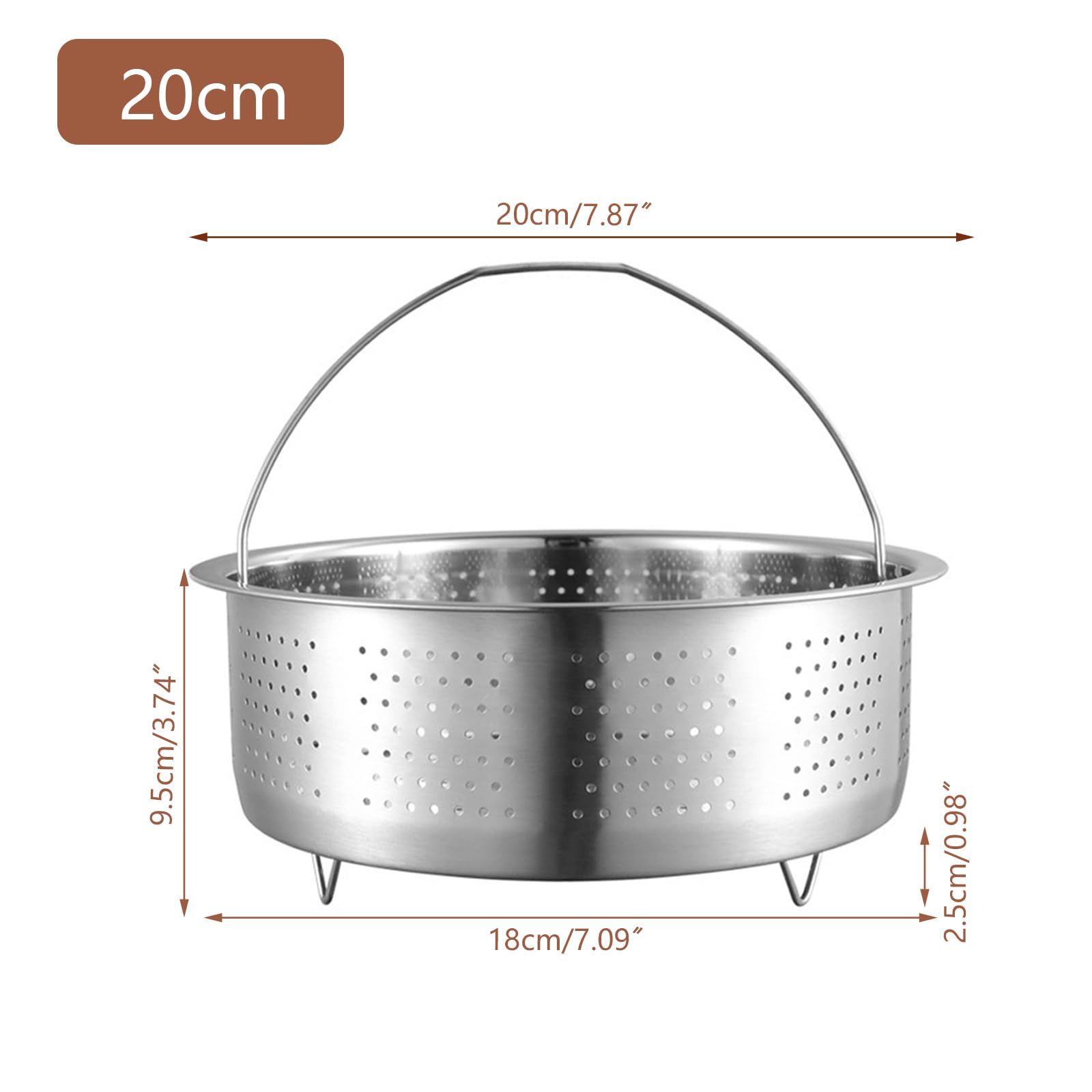 Inserto per cestello a vapore, in acciaio inox, per pentole, inserto a vapore, pentola con manico, per stufare verdure, frutta e uova (rotondo 20 cm)