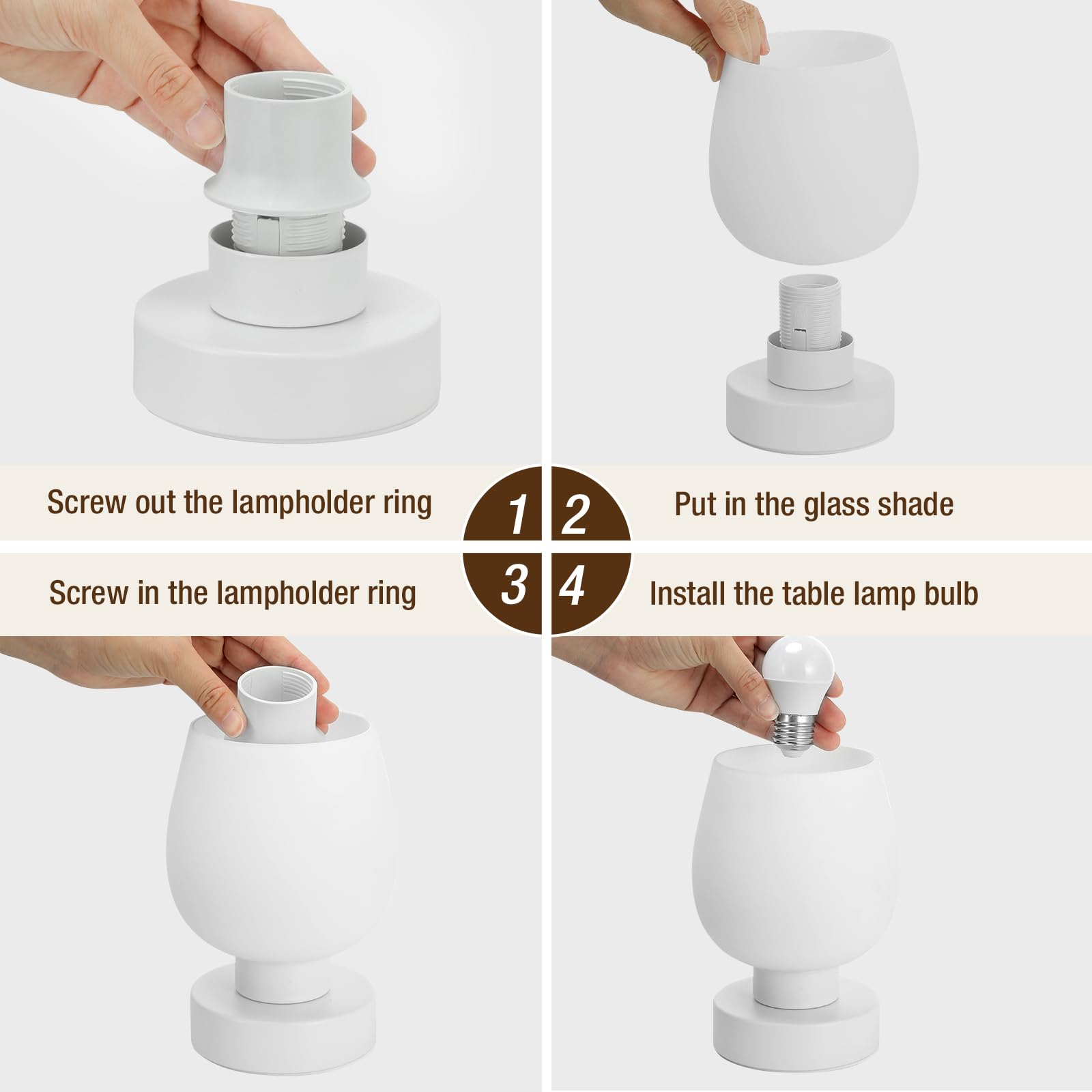 Touch Nachttischlampe 2er Set - Kleine Nachttischlampe für Schlafzimmer Wohnzimmer Nachttische, Schreibtischlampe mit weißem Glasschirm für kleine Räume, 3-Wege-Dimmbar, LED-Glühbirnen, Geschenke