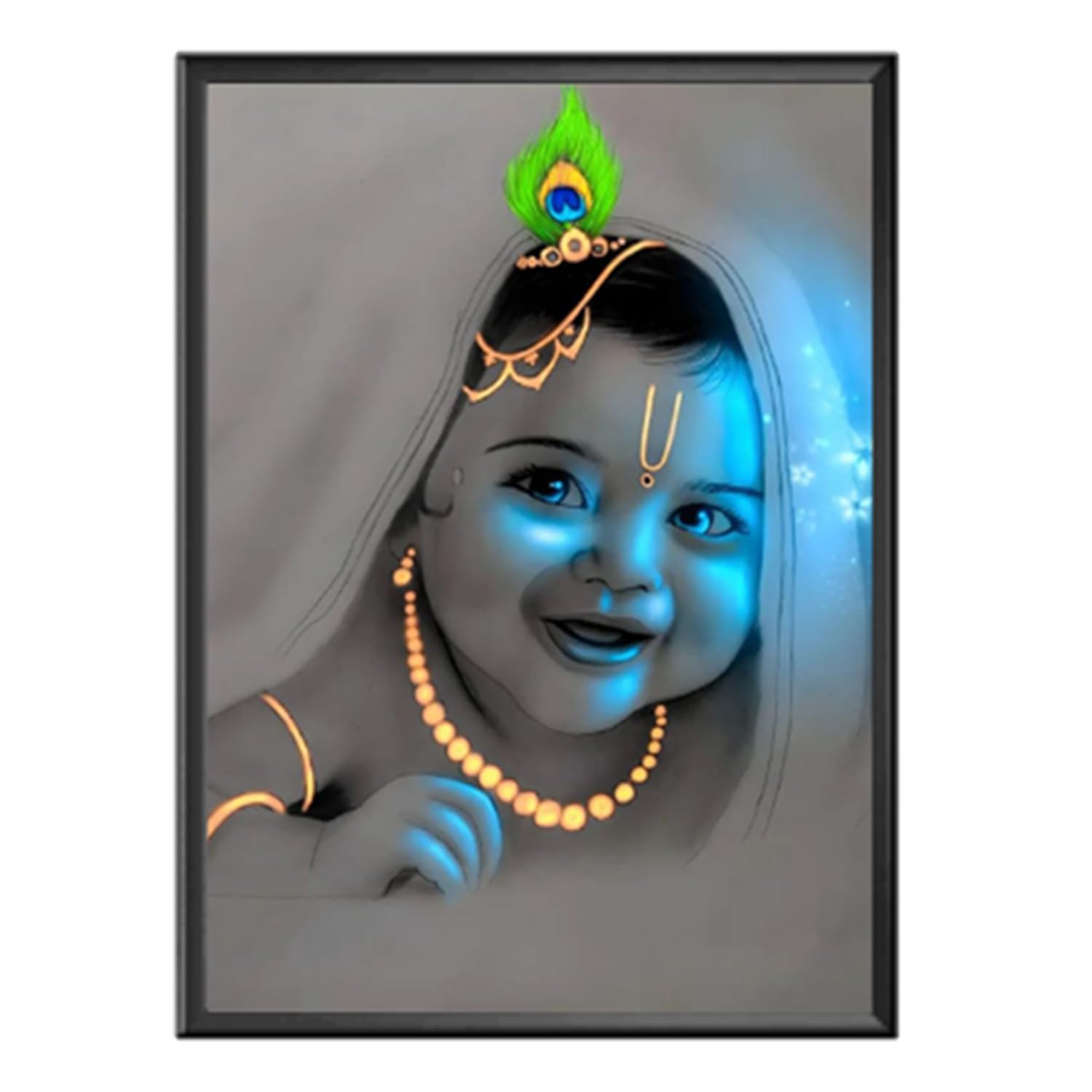 SANVIK CREATIONS Lord Shree Krishna Face Photo Frame Collection - Small and Large Acrylic Frames for Table, Temple Wall, Mandir, Gym, and Outdoor Spaces, Home Decor (6 x 8 Inches, Blue03)