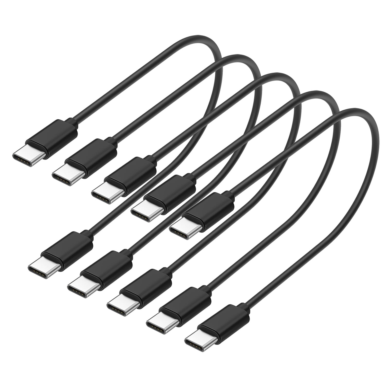 weishan Confezione da 5 cavi di ricarica da USB C a C, confezione multipla da 60 W, ricarica rapida da USB-C a tipo C, cavi corti neri da 0,3 m