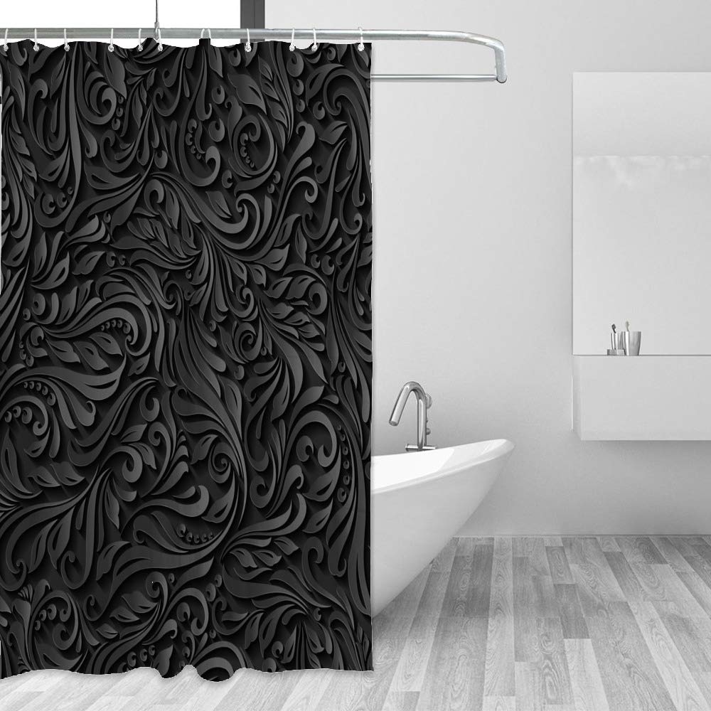 Rideau de douche en rotin fleurs noir pour une ambiance spa naturelle et relaxante