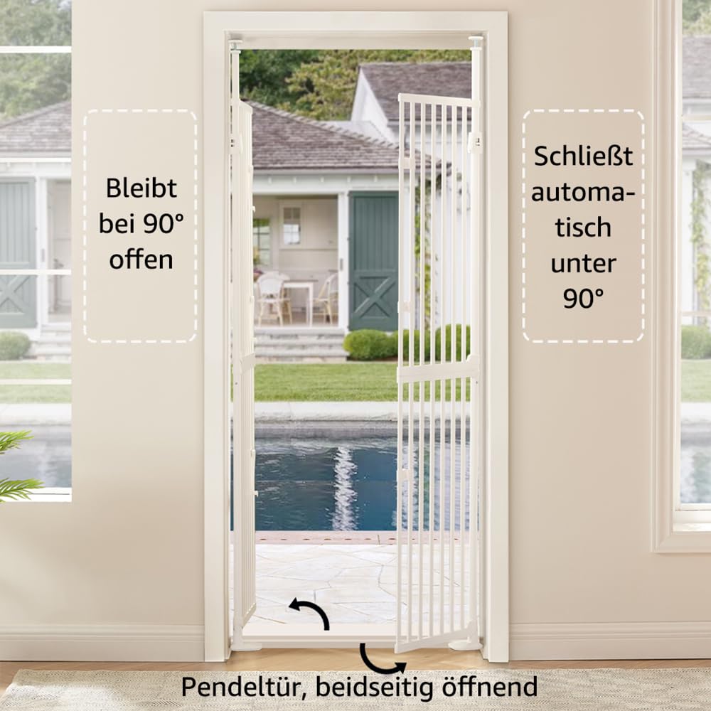 unipaws Extra Hohes Katzengitter 190 cm, mit Katzentür & Türschloss, Enger Stababstand, höhenverstellbar 190–250 cm, Klemmbefestigung ohne Bohren, für Innenräume, Weiß