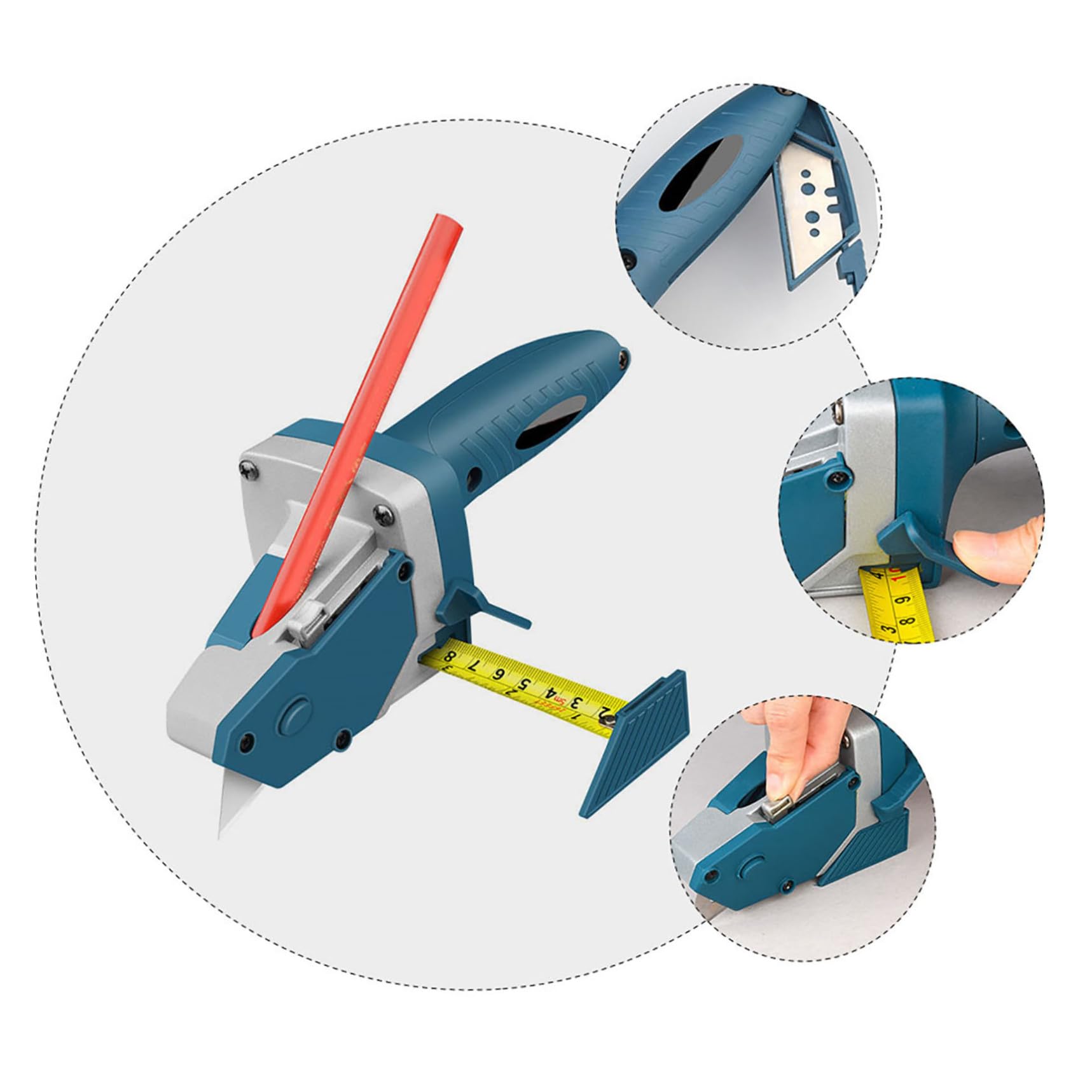 Veemoon Coupe-plaques de Plâtre avec Lame Rapide et Poignée Ergonomique en Alliage D'aluminium, Outil de Découpe Précis avec Mètre Ruban Intégré pour Artisan Plaquiste