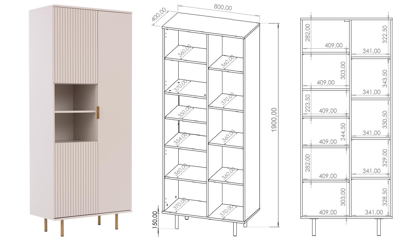 Marmex Wohnzimmer-Set Nubia 6 im Set: Standregal 05, Lowboard 06, TV-Schrank und Regal für Wohnzimmer, in Zwei Farben, TV-Wand-Set, Wohnzimmersets (Cashmere+goldbeige)