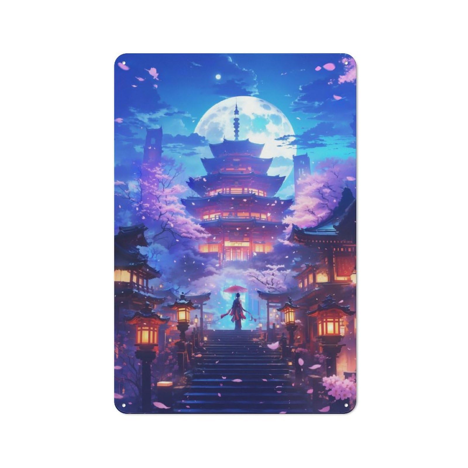 Junmoney Celestial Sakura Temple Metal Sign 30X20cm With For Home Bar Wall, Rustic Decor, For Collectors Decorating Home Bars And Entertaining Spaces