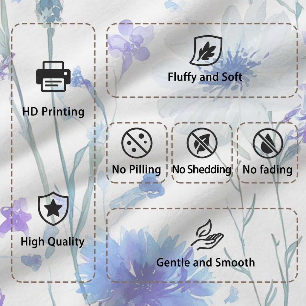 Générique Koc flanelowy w kratę 180 cm x 200 cm grube jesienne koce polarowe ciepłe, nowoczesne romantyczne duszpasterskie akwarela spokojna delikatny świeży kwiatowy puszyste lekkie koce