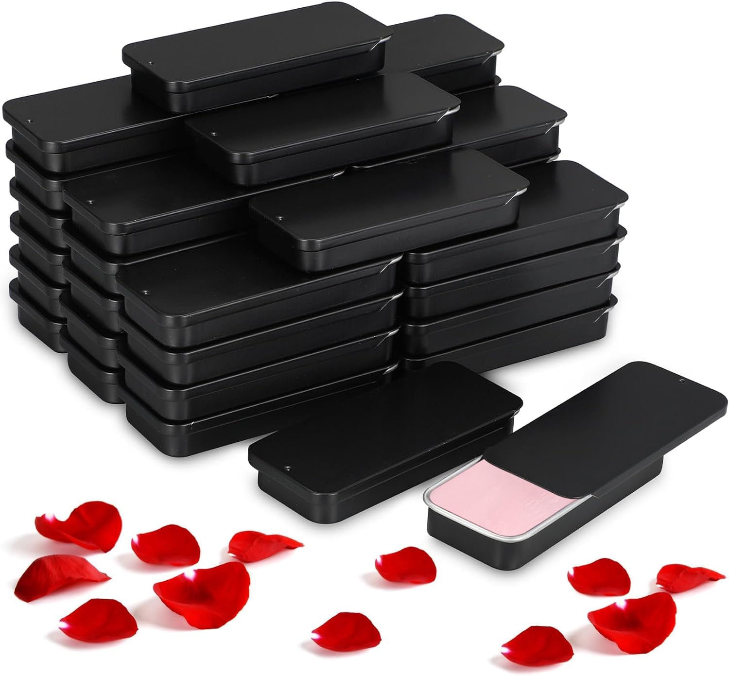 Hunky Dory 12pcs 10gram Black Aluminium Small Slider Top Tin Lip Balm Tins with Lids Rectangular Metallic Containers for Lip Balm, Candies, Jewelry, Crafts Pills, Solid Perfumes, Cosmetic & Beauty-image-19