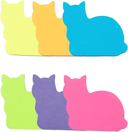 Cute Cat Sticky Notes, 6Pack 6 Bright Color...
