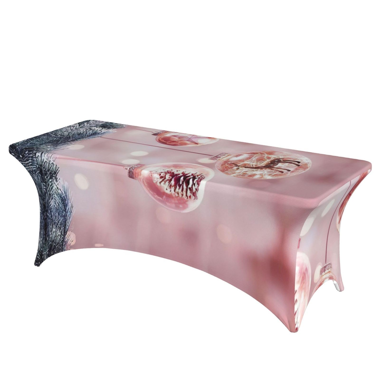 Nappe de table rectangulaire extensible en élasthanne rose de 1,8 m pour banquet de Noël