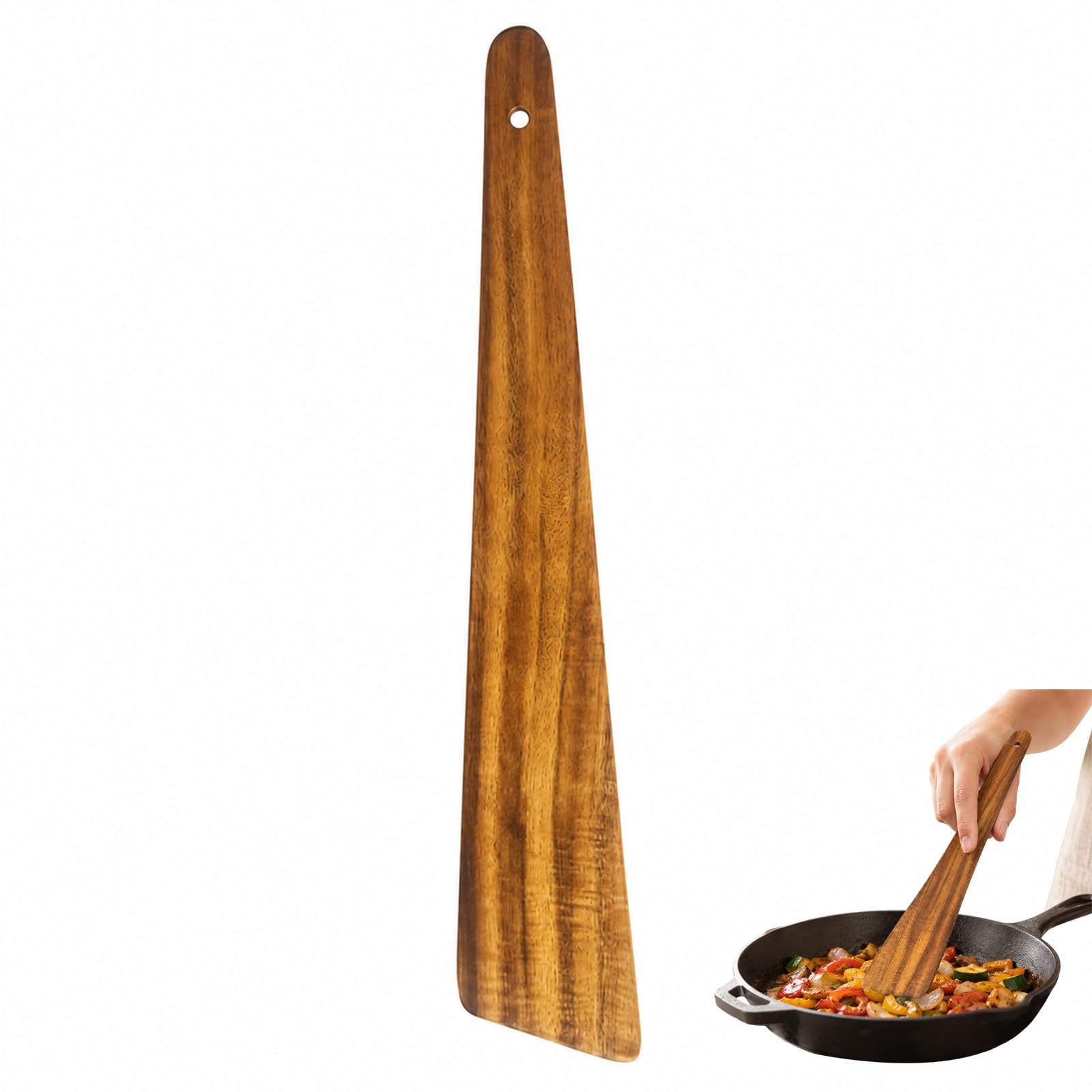 Tinminx 12 Inch Teak Wooden Spatula, Flat Wood Turner and Scraper, One Piece Cooking Utensil for Stirring, Flipping, Sauteing, Pancakes, Eggs, Cast Iron and Non-Stick Pans