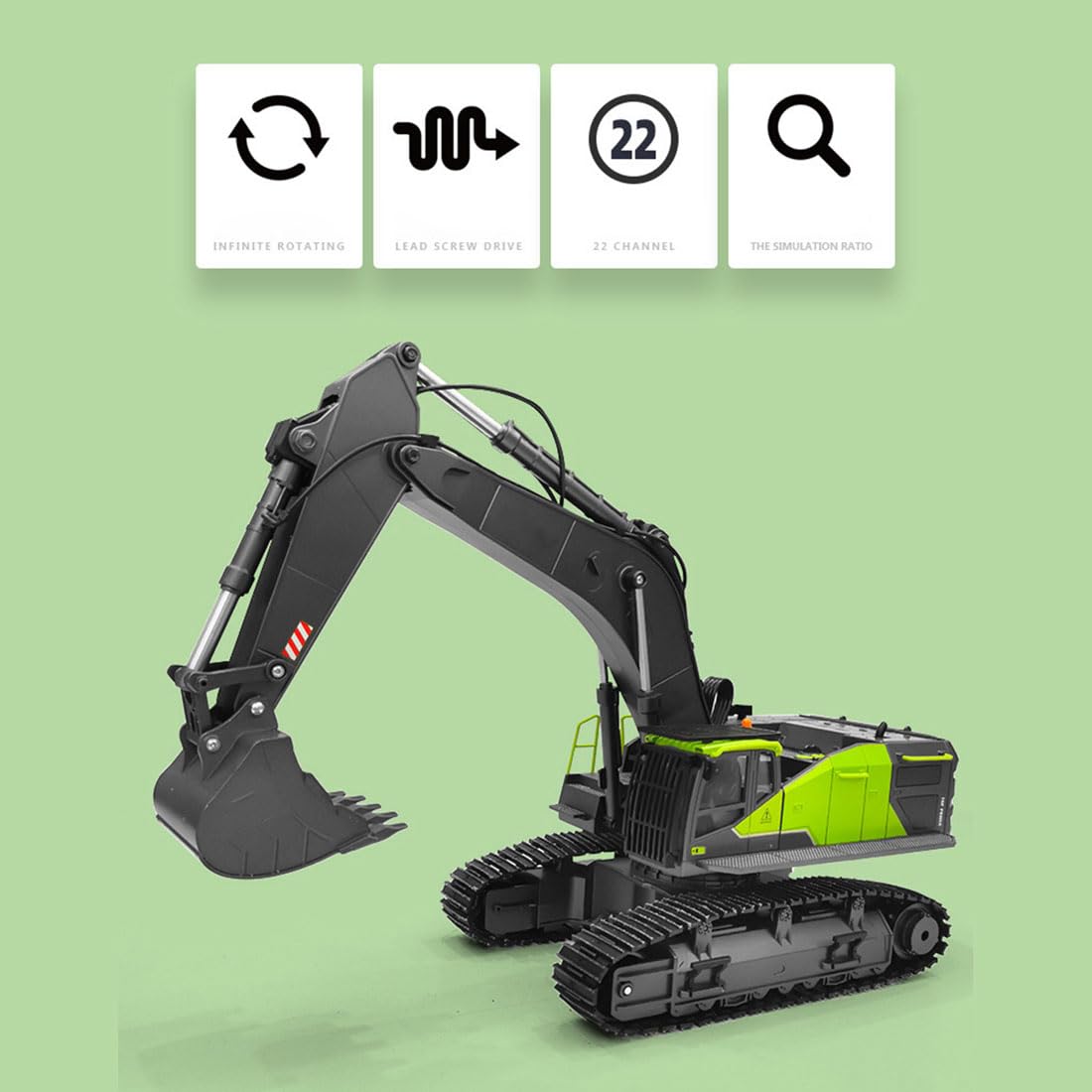 Excavadora de ingeniería RC para adultos, escala 1/14, 22 canales, 2.4 G, 4 en 1, aleación multifuncional, modelo de coche de ingeniería RC con trituradora/agarre de troncos/excavadora 3