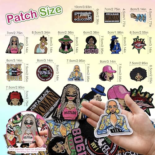 Image of 15Pcs Black Girl Magic Iron on Patches, Afro Girl Embroidered Applique Patches for Clothes, Hats, Jeans, Jackets, Backpacks, Dress