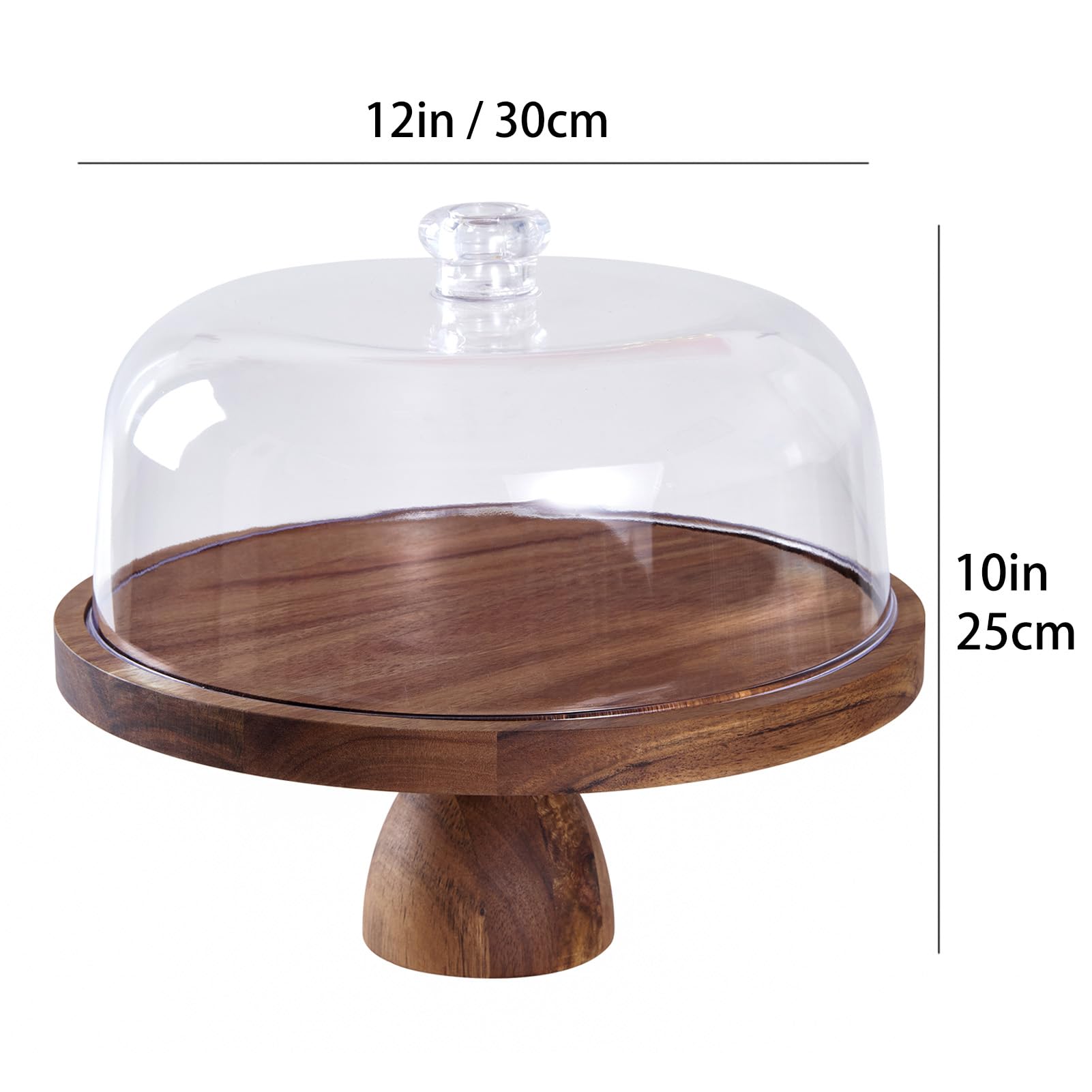 Buachois Soporte para Pasteles con Tapa y Patas, Ø 30 cm / 12 Pulgadas Pastel Tapa, Madera 2 en 1 Mesa de Doble Plaón de Charcutería de Redondo de Postres con Cúpula para Bandeja de Queso y Frutas