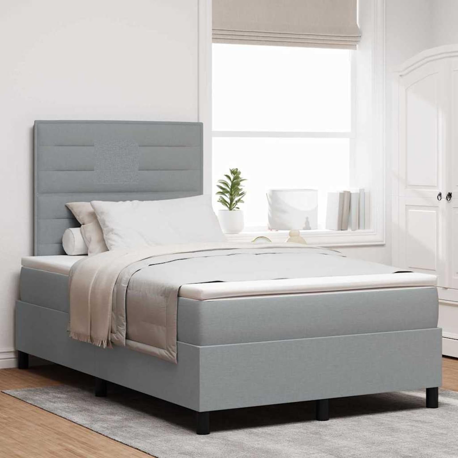 Fasba Cama con Box Spring y Colchón & LED Gris Claro 120x190 cm Tela