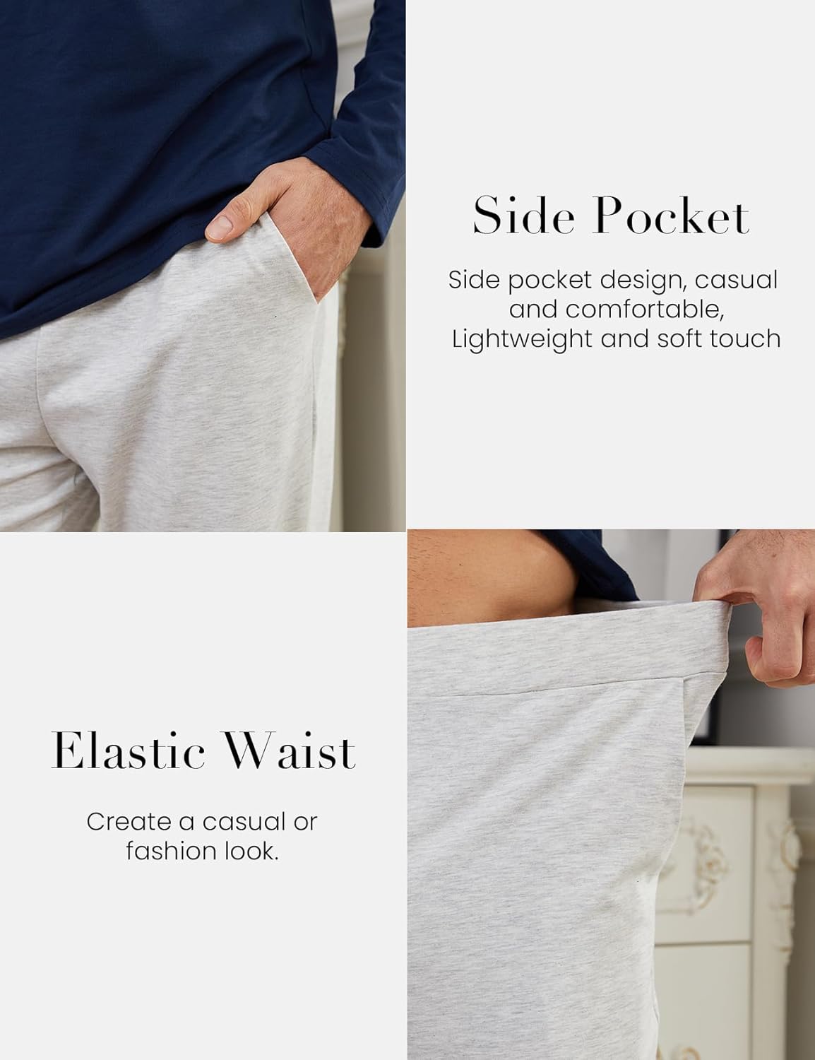 Yimoon Men's Pajama Set Soft Cotton Henley Neckline Sleepwear Long Sleeve 2 Piece Lounge Set with Pockets - Image 5