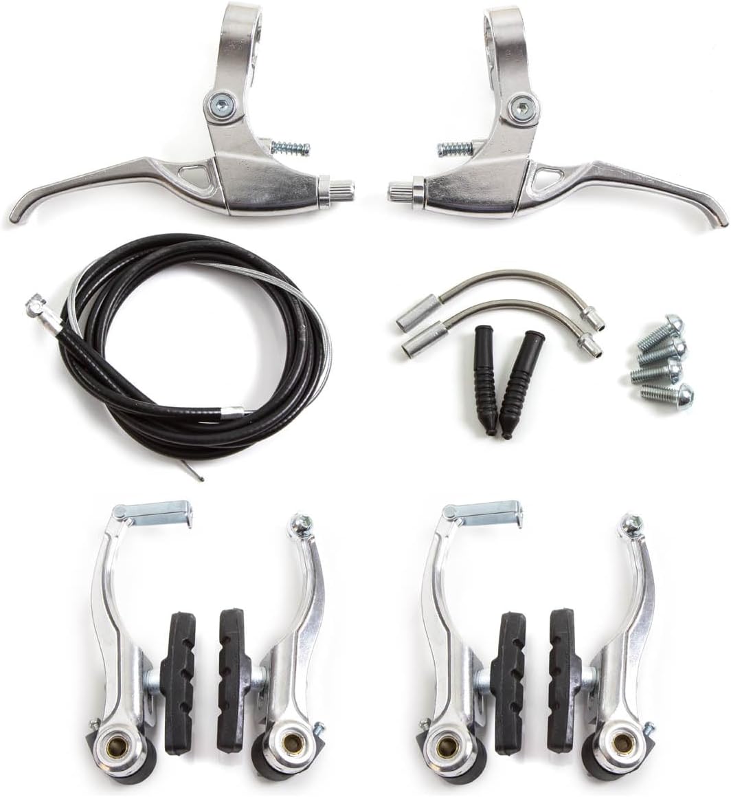 Clarks 115 V-Brake Caliper Set - Silver, Modern, Easy to Install, Alloy, Stainless Steel, 100% Stainless Steel, 1 Count, Rectangular, Polished, Front & Rear, Lever, Bike Brake Set