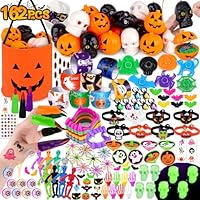 162PCS Halloween Toys for Kids Party Bag Fillers, 24 Pack Prefilled Pumpkins Skull Bulk 17 Kinds of Toys & Pumpkin Trick or Treat Bag, Gift Set for Halloween Game Prizes Party Favours for Children