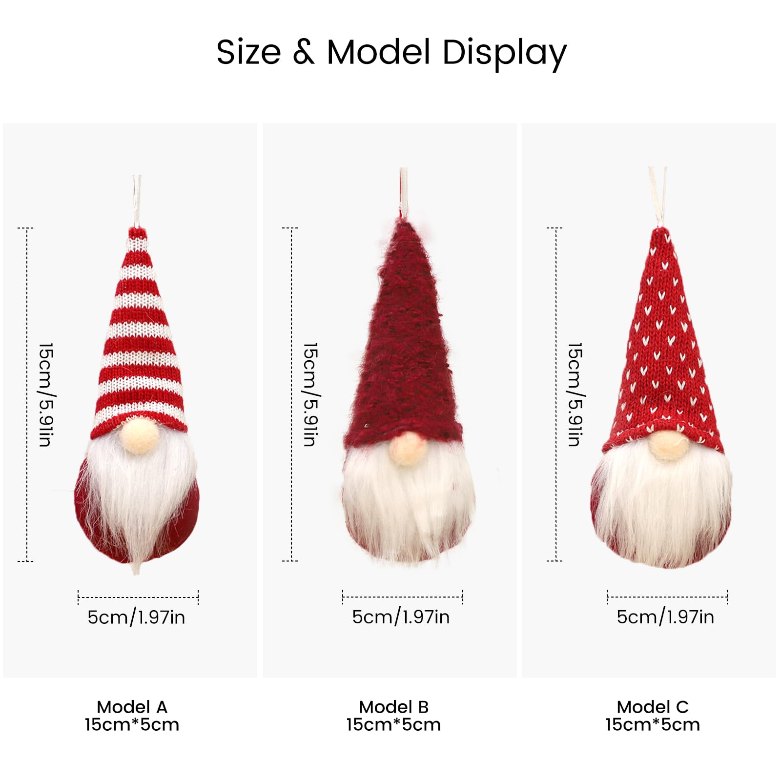 MSQ Lot de 3 décorations de Sapin de Noël à Suspendre - en Peluche | Fait à la main - Pour sapin de Noël, cheminée, maison - Rouge
