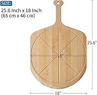 Vista 2 de Pala de pizza de bambú de 18 pulgadas, tabla de cortar de madera ligera y lisa con 8 ranuras para rebanadas, accesorios para horno de pizza al aire