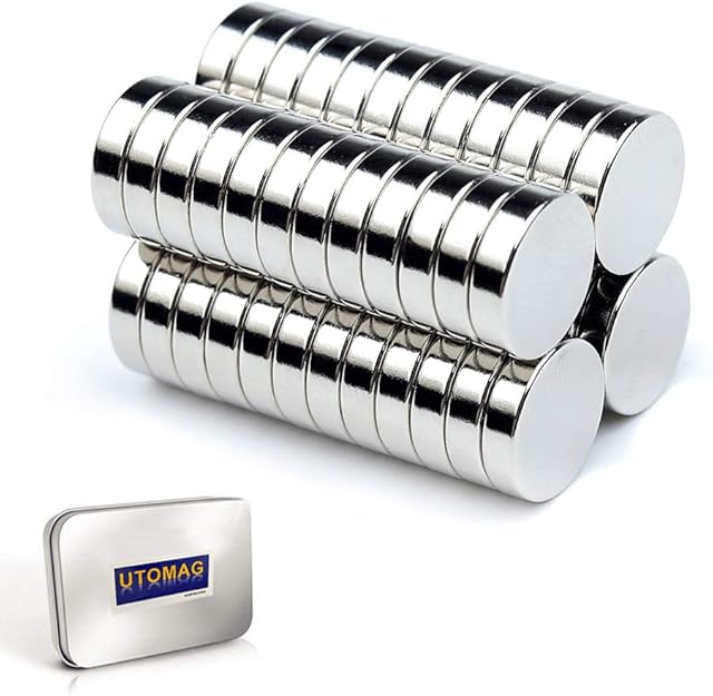UTOMAG Refrigerator Magnets Premium Brushed Nickel Fridge Magnets, DIY Small Multi-Use Round Magnets for Science, Crafts, Office, Whiteboard, Map (8x3mm - 50 PCS)