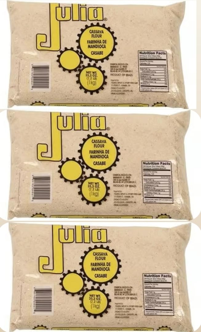 Farinha de Mandioca Brasileira Branca Julia 1Kg | Pack of 3x1Kg | Brazilian White Cassava Flour | Brazil in Texas Bundle