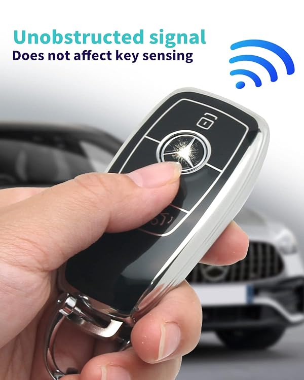 HAOYOUMEI Suitable For Mercedes Benz keys.Advanced soft TPU key Cover is compatible with C E R S G S CLS CLK GLC GLE GLS SL SLR McLaren AMG Smart Remote Key (Type B Black Key Case + key chain set) by HAOYOUMEI - Image 5