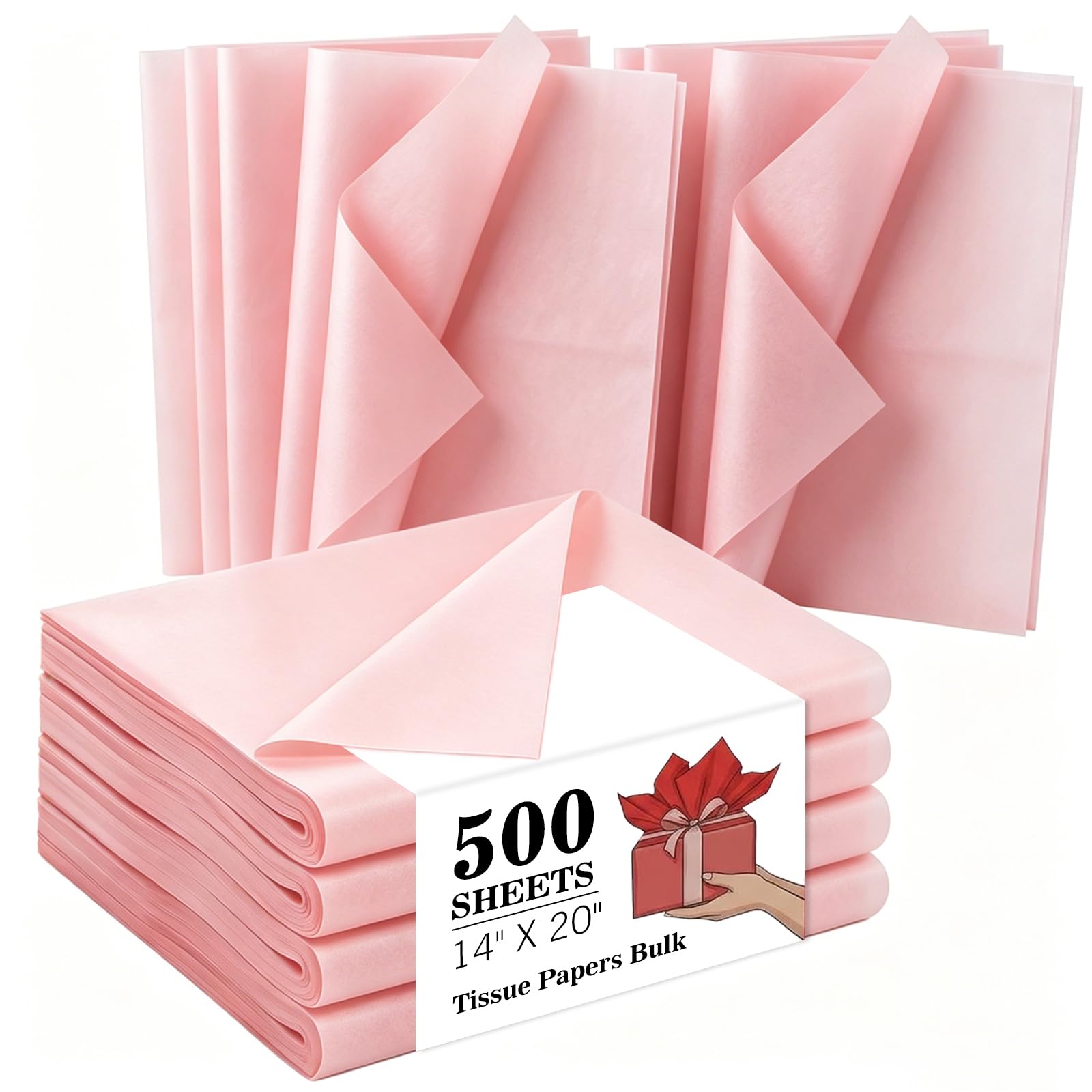 500 arkuszy jasnoróżowego papieru bibułkowego, papier do pakowania prezentów 35 x 50 cm, bezkwasowy papier bibułkowy, do torebek na prezenty, urodziny, ślub, rękodzieło, Halloween, przyjęcie, prezent