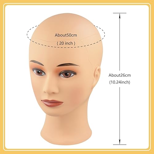 Miniatura 2 de YTBYT Cabeza de maniquí calva para mujer, cabeza de peluca profesional para hacer pelucas, sombrero, lentes con pasadores en T (color de piel de 20