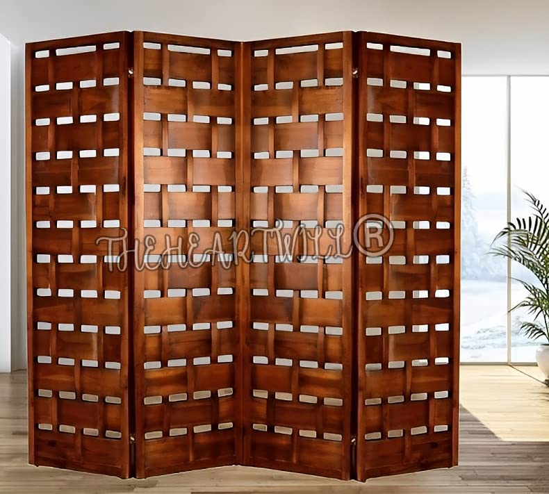 THEHEARTWILL® Wooden partition for Pooja Room/separators for Living Room/Wall partition/Room partition/Wooden partition for Living Room/Divider for Kitchen, Hall. (4 Panels)