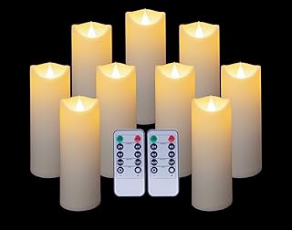 Flickering Flameless Candles with Remote Timer Battery Operated Candles LED Candles Pillar Candles with 3D Flame Outdoor Heat Resistant for Exquisite Decor Set of 9