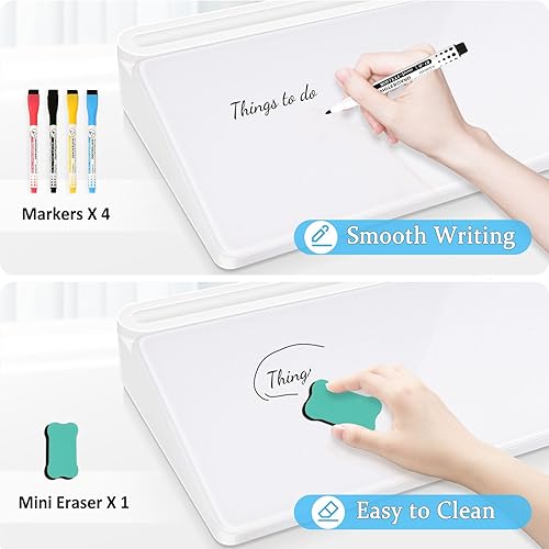 Miniatura 5 de DOLLAR BOSS Escritorio de cristal pizarra blanca pequeña pizarra blanca de escritorio con cajón de almacenamiento, soporte para teclado de