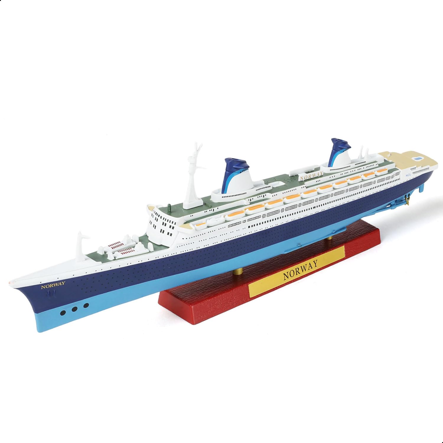 Maquette de Bateau de croisière SS Norway au 1/1250, modèle Classique en Alliage métallique moulé sous Pression, légendaire paquebot norvégien, avec Socle en Bois, pour Collection ou Cadeau.