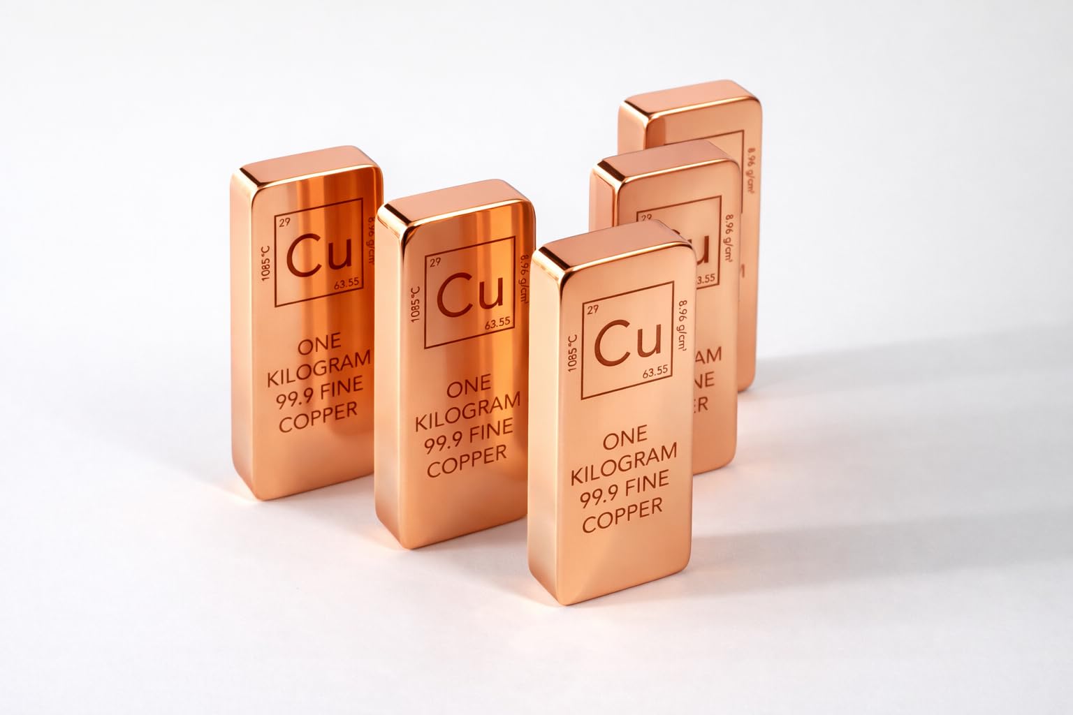 Solid Copper Bullion Bar, 1kg (2.2 lb), 99.9% Pure Fine Copper Ingot, Investment Grade, Quality Control Certified (5)