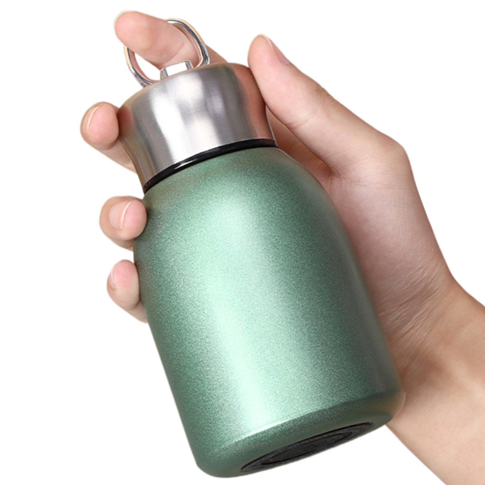 Butelka na wodę ze stali nierdzewnej 300 ml, szczelna, izolowana próżniowo, mini butelka z haczykiem, przenośny kubek termiczny do użytku wewnątrz i na zewnątrz, zielona butelka podróżna
