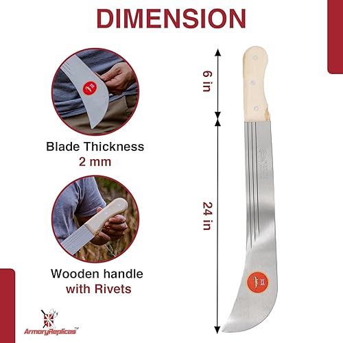 Miniatura 2 de Armory Replicas Cuchillo de machete de espiga completa - Herramienta multiusos para acampar al aire libre