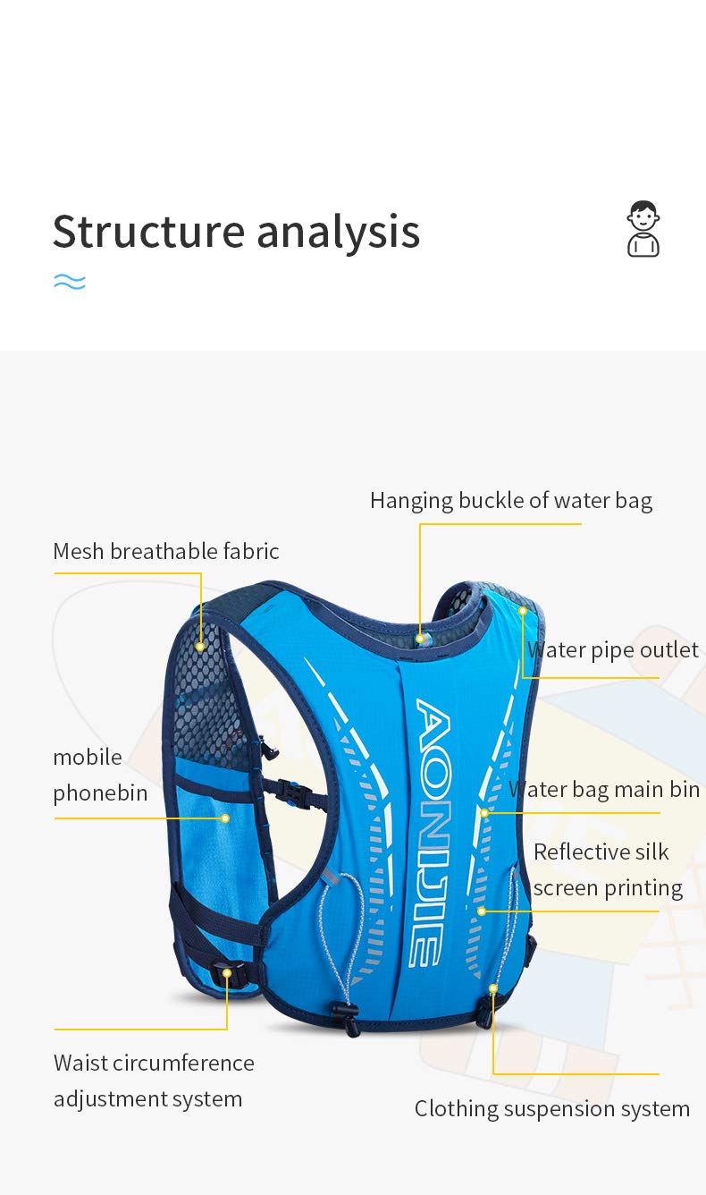 AONIJIE Plecak nawadniający dla dzieci, torba na wodę 2,5 l, plecak z 750 ml, bukłak na wodę, do wędrówek, jazdy na rowerze, wspinaczki, torby do biegania (czarny)