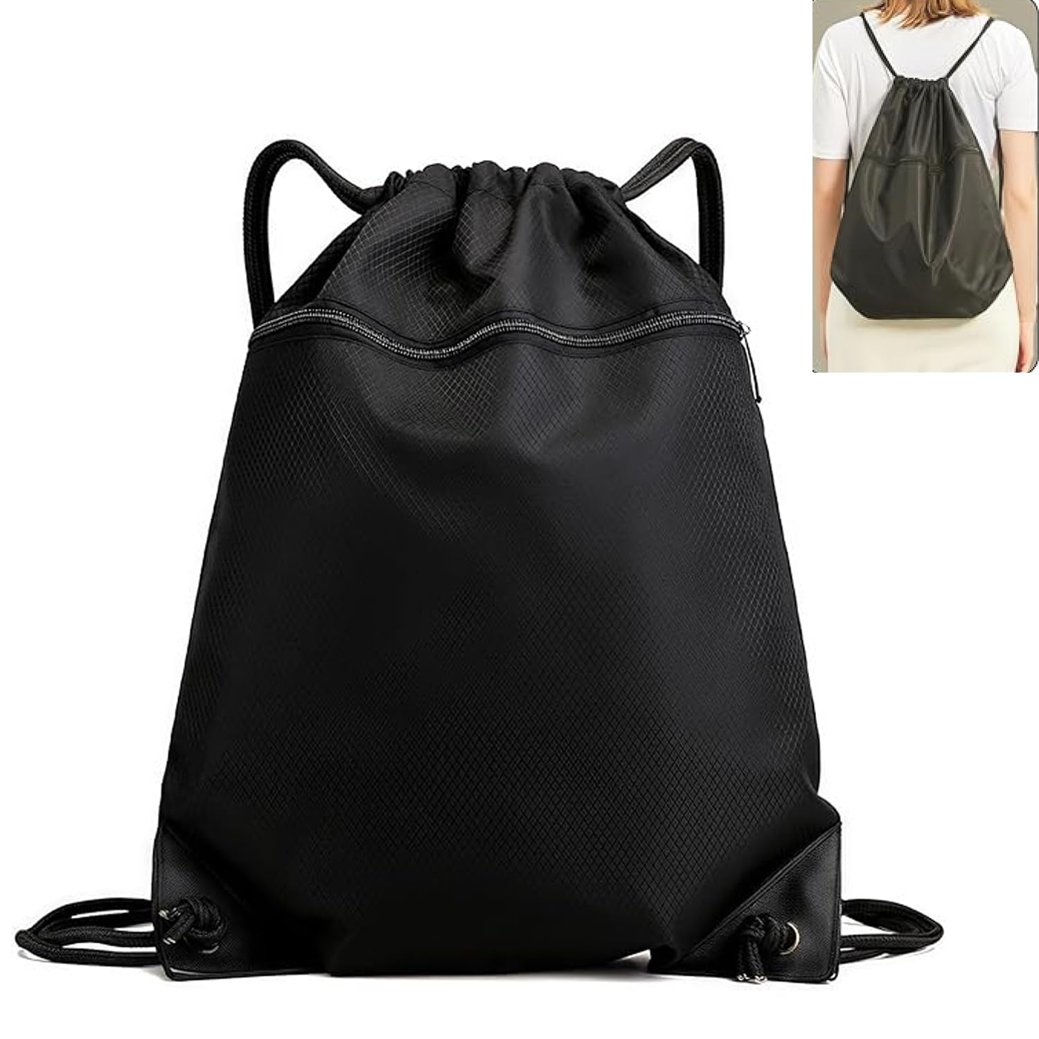 Allzbst Sacca sportiva con coulisse, borsa da calcio, zaino, borsa sportiva, impermeabile, per uomo e donna, Nero , 47*32cm