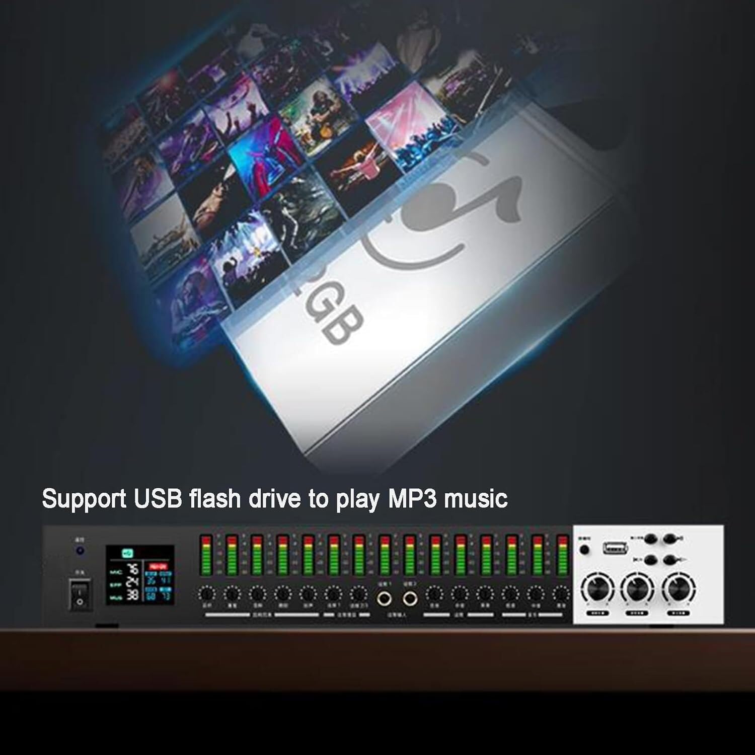 EPANO LXXW Equalizador Efector Digital de preamplificador KTV, procesador de Audio antiaullidos, con Pantalla de Espectro, Compatible con reproducción de MP3 por USB Ecualizador de Audio