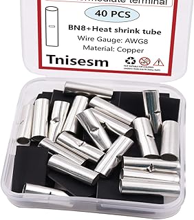 Tnisesm 20 Pcs 8 AWG Gauge Non Insulated Butt Connectors, Butt Splice Wire Connectors, Electrical Wire Seamless Uninsulated Butt Connectors Crimp Ferrule Terminals BN8