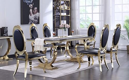 Acedécor Black Leather Dining Chairs, Classic King Louis Upholstered Chairs, Luxurious Polished Gold Oval Back And Legs(Set Of 10) #TOP7