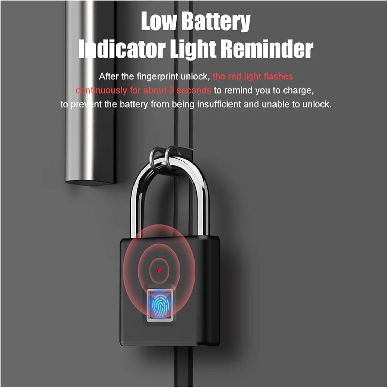 Rechargeable Fingerprint Smart Padlock Keyless Door Lock Portable for Bag Drawer Suitcase Gym(Silver)