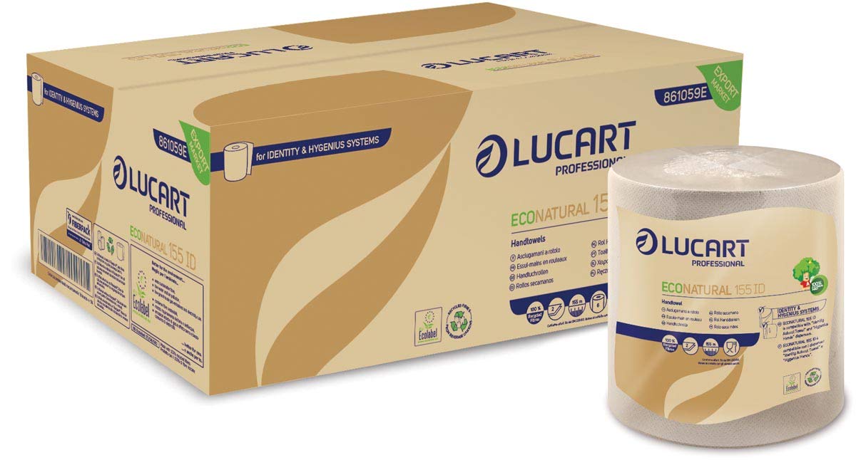 LUCART Colis de 6 Rouleaux Essuie-mains EcoNatural Havane, 2 plis, non prédécoupé, L155 mètres