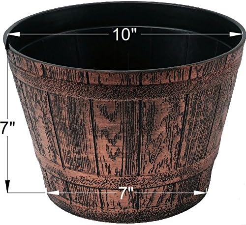 Miniatura 2 de Sapphire Juego de 2 macetas de barril de whisky de cobre de 10 pulgadas con agujeros de drenaje. Macetas de plástico para decoración de flores,