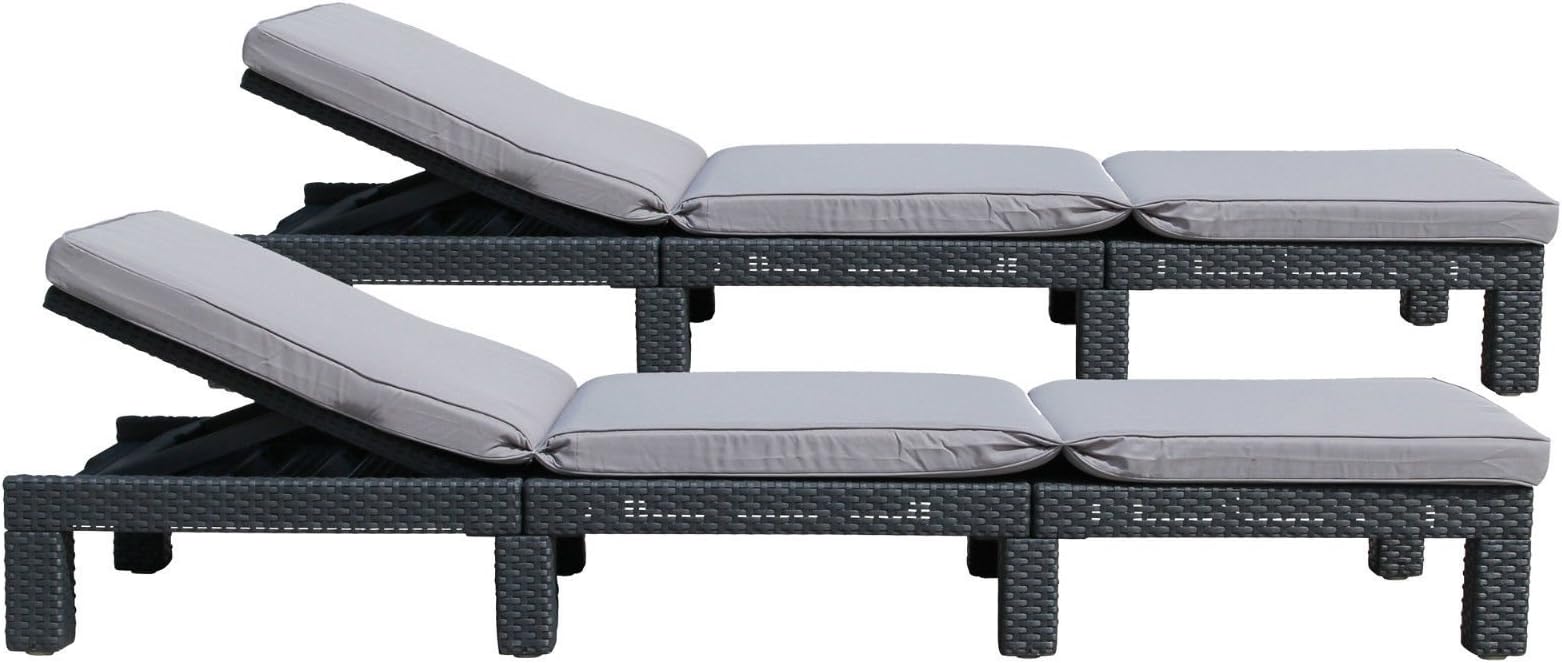 Allibert Daytona Sun Lounger Plastic Garden Furniture Rattan Look Set of 2 Graphite