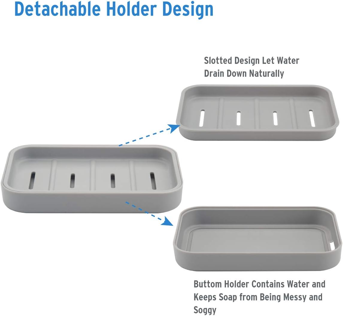 AmazerBath Plastic Square Soap Dish, Bar Soap Holder for Shower Bathroom, Kitchen - 2 Pack, Grey : Home & Kitchen